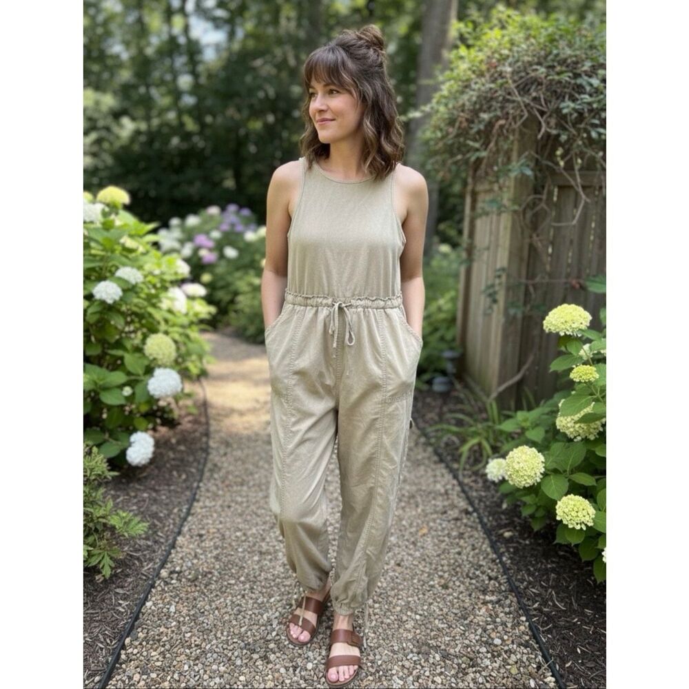 Blue Velvet Sleeveless Drawstring Jumpsuit Overall Size M